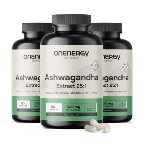 3x Ashwagandha 500 mg – Extrakt 25:1, zusammen 270 Kapseln